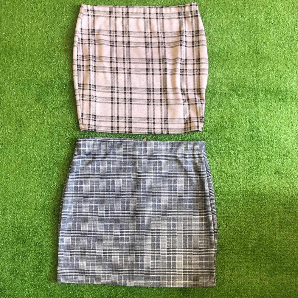 Plaid Women's Skirt Set - purple/black and blue/white